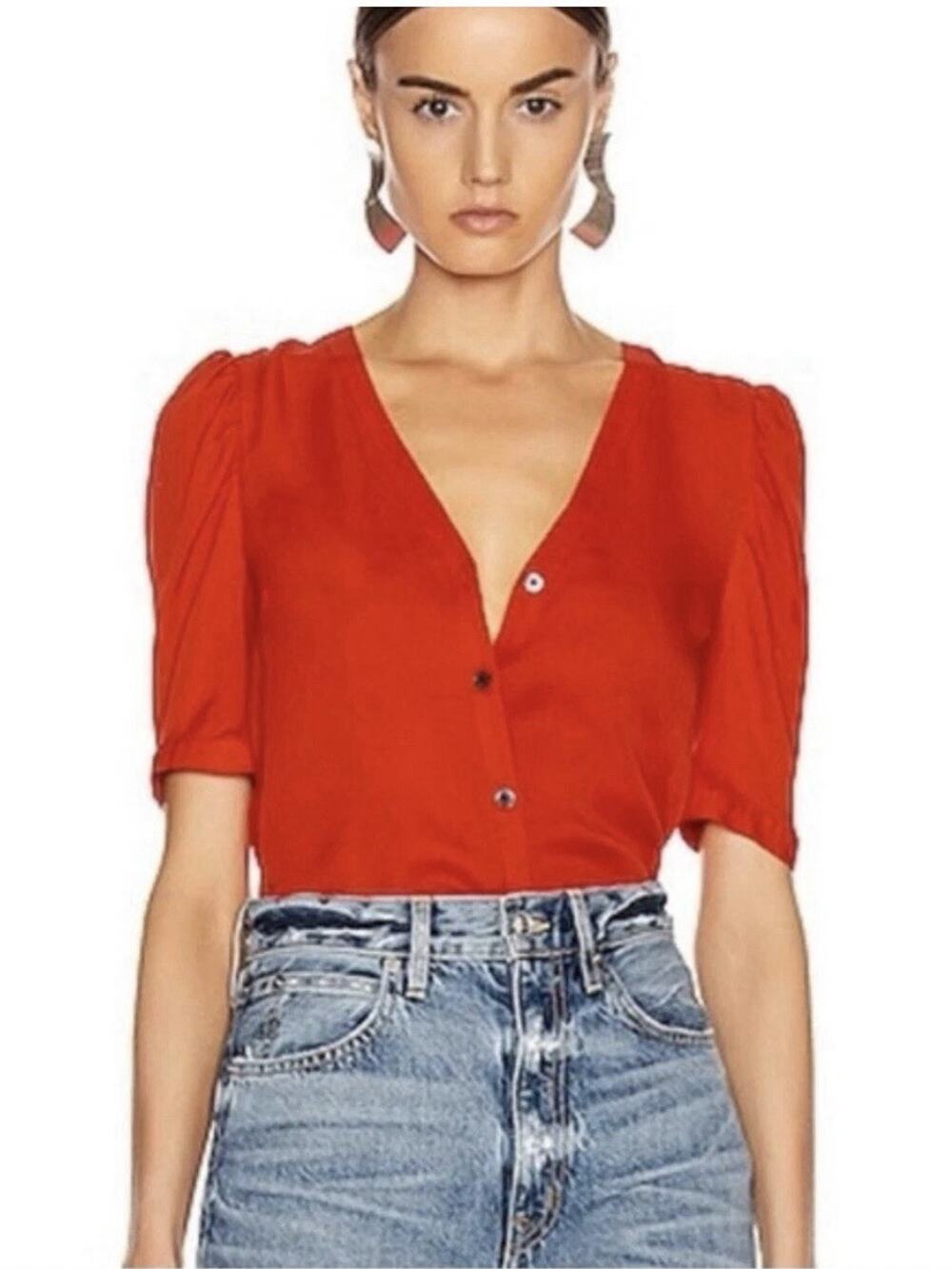 Veronica Beard Garland Silk Blouse in Poppy Color Size 2